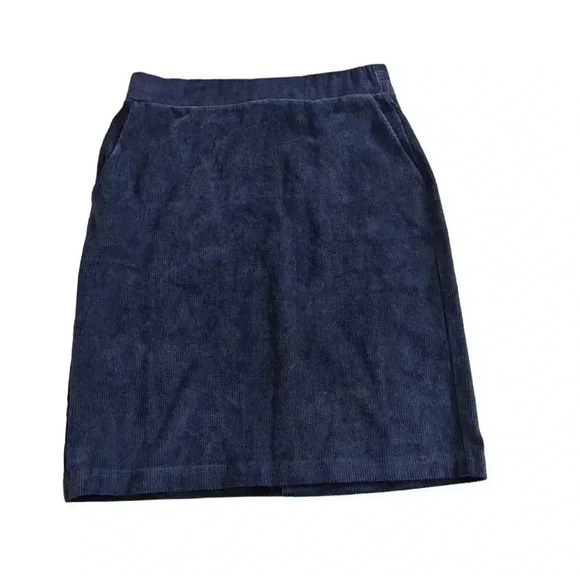 Lands' End Small 6-8 Blue Ribbed Stretch Knee Length Skirt with Pockets - Picture 1 of 7